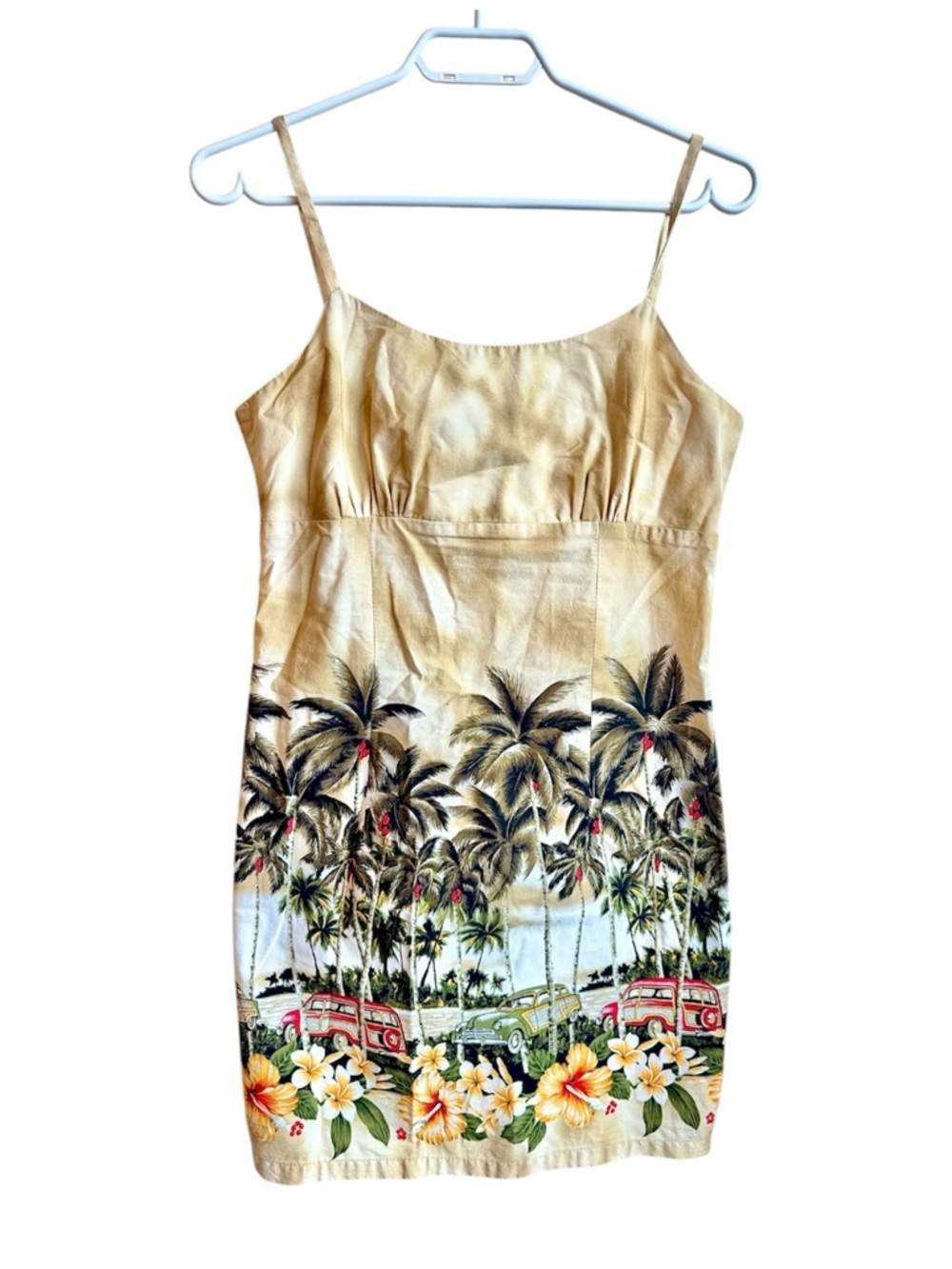 Vintage Hawaii USA Tropical Palm Tree Sundress Cotton Beach Mini Dress Island